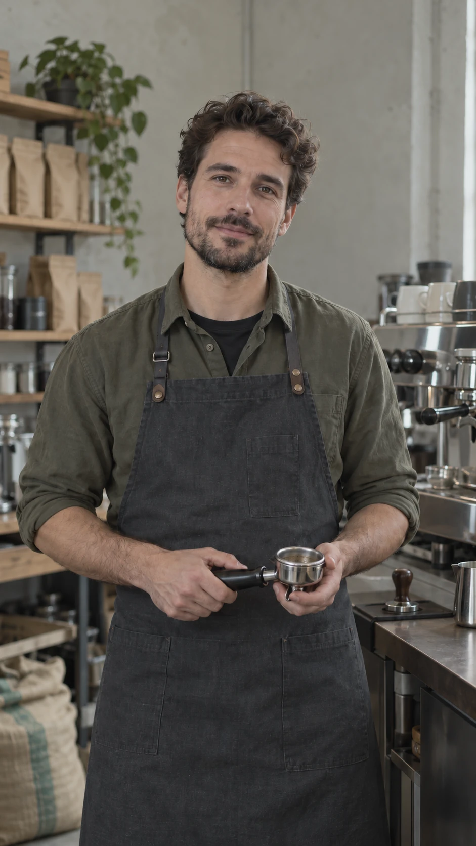 Lo stesso barista nella scena di partenza, con colori spenti e senza titoli ed elementi grafici.